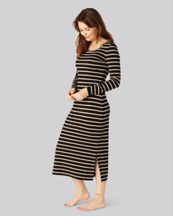 Sort/beige Bambus Stribet Langærmet Kjole Sortbeige Til Damer - Bambuni Jeans