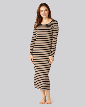 Beige/sort Bambus Stribet Langærmet Kjole Beigesort Til Damer - Bambuni Jeans