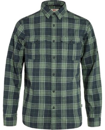 Grøn Fjallraven Mens Vik Travel Shirt Blå Dark Navy Patina Green 555 614 Large - Fjällräven Shirt  - 7323450865474