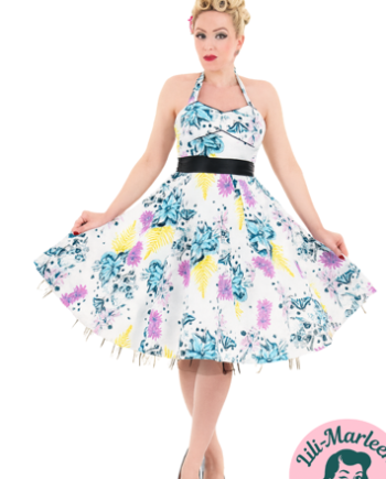 50r Kjole Swingkjole Blue Butterflies Sød Halterneck Kjole Med Sommerfugle - Jeans