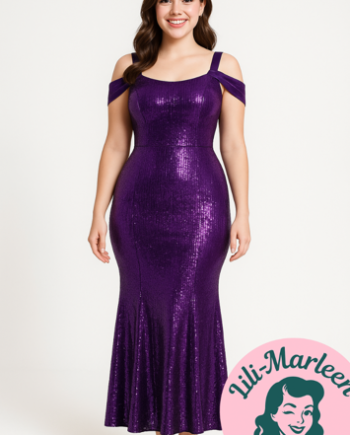 Lang Gallakjole Pure Love Lilla Kjole Med Væld Palietter - Jeans