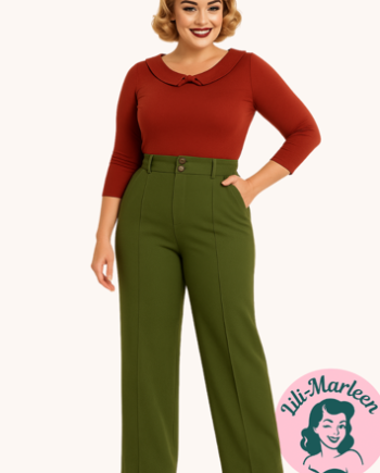 Grøn Højtaljet Bukser Støvet Retrovibe Miss Vivian - Jeans