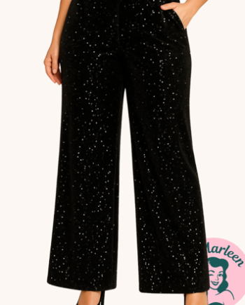 Højtaljet Sorte Velour Bukser Med Palietter Miss Midnight Glam - Jeans