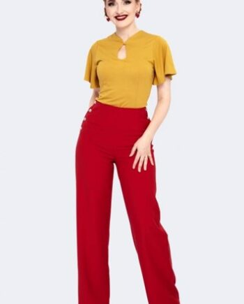 Højtaljet Røde Bukser Med Hjerteknapper Miss Heart Pants - Jeans