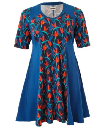 Blå Plus Size Kjole Meika Blue Leaf - Amamiko Jeans