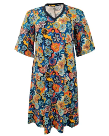 Blå Plus Size Kjole Tulla Flower Power - Amamiko Jeans