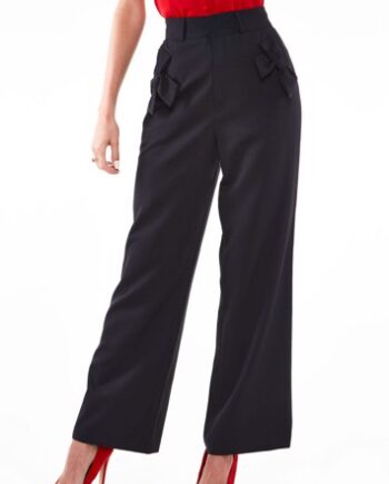 Højtaljet Sorte Bukser Med Sløjfe Miss Bow - Jeans