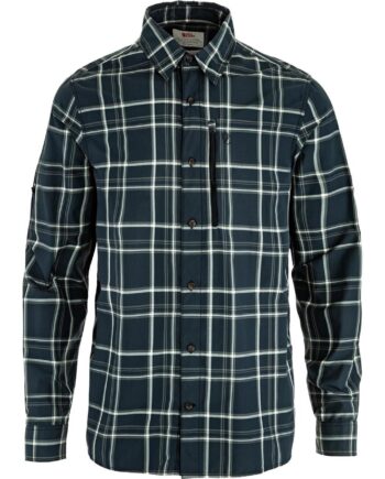 Hvid Fjallraven Mens Abisko Hike Shirt Blå Dark Navy Chalk White 555 113 Large - Fjällräven Shirt  - 7323451160905