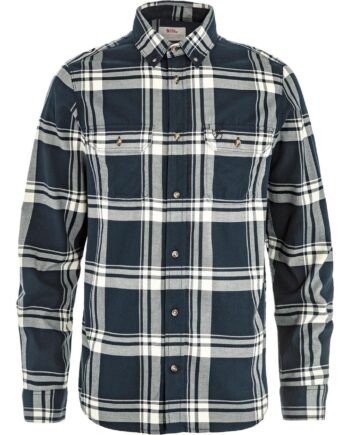 Hvid Fjallraven Mens Vik Lite Flannel Shirt Blå Dark Navy Chalk White 555 113 Large - Fjällräven Shirt  - 7323451148439