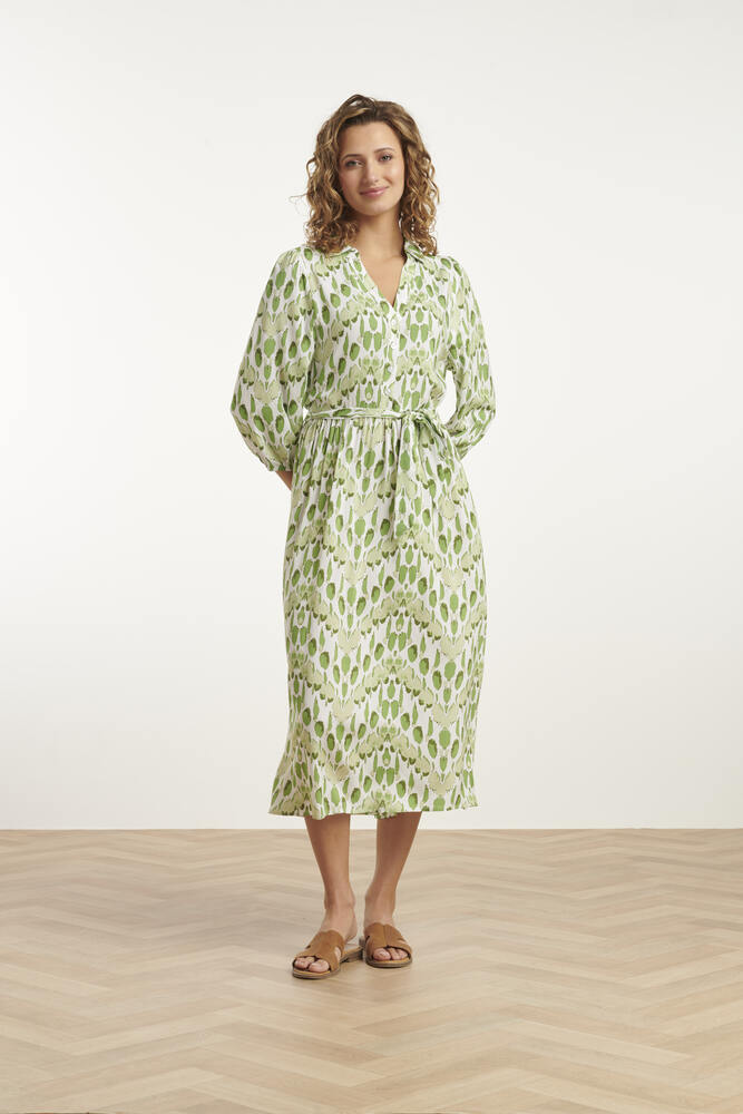 Hvid Midi Kjole Snake Print White Light Green Smashed Lemon - Smashed Lemon Jeans  - 8720331320326