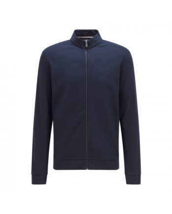 Mørkeblå Boss Sweatee Shirt Lynlås Lavet økologisk Bomuld Til Herre - Boss Shirt