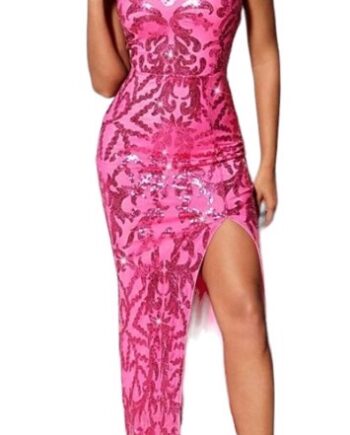 Pink Lang Gallakjole Vanille Kjole Med Palietter - Jeans