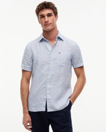 Blå Linen Sailing Print Shirt - Tommy Hilfiger Shirt  - 8721186896349