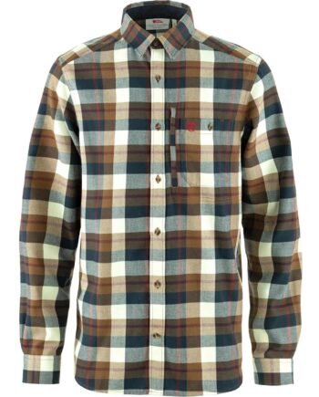 Hvid Fjallraven Mens Fjallglim Shirt Brun Wood Brown Chalk White 265 113 Large - Fjällräven Shirt  - 7323451110603