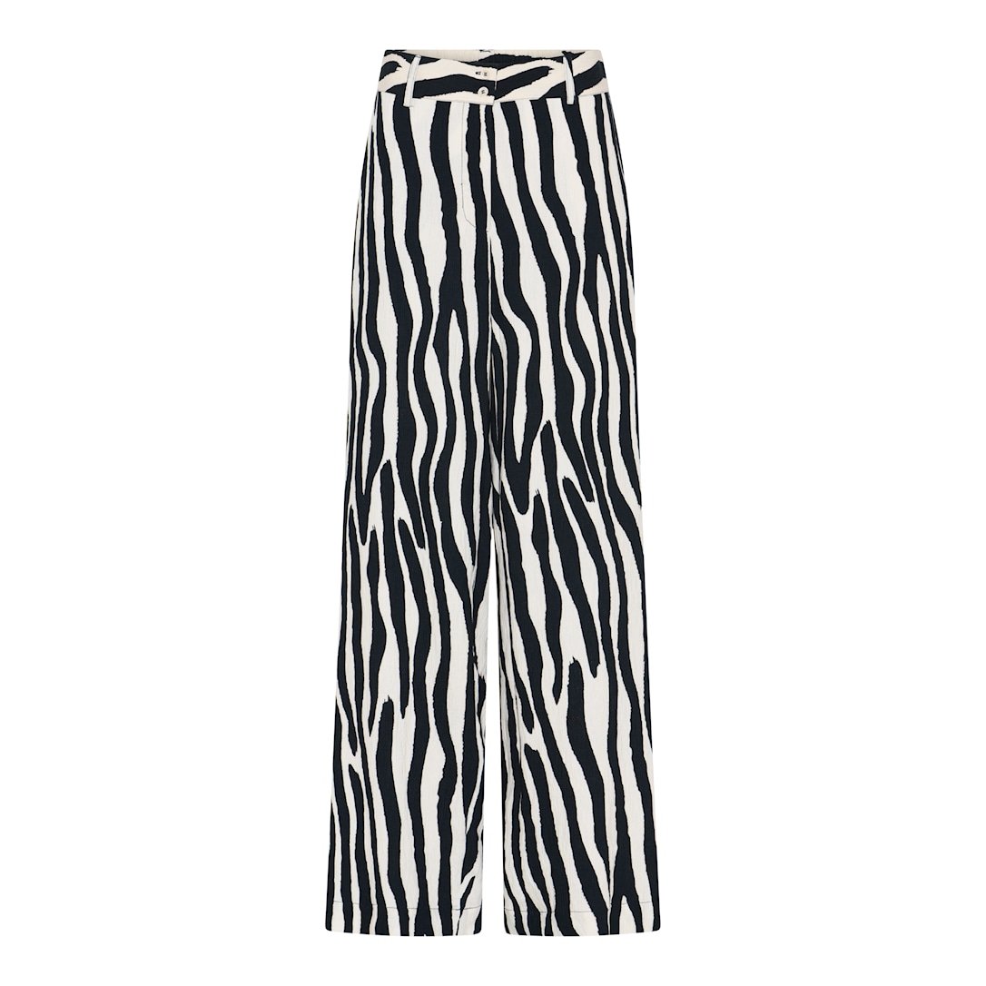 Hvid Micha Bukser Dame Zebraprint Viscose Sort Offwhite Str - Micha Jeans