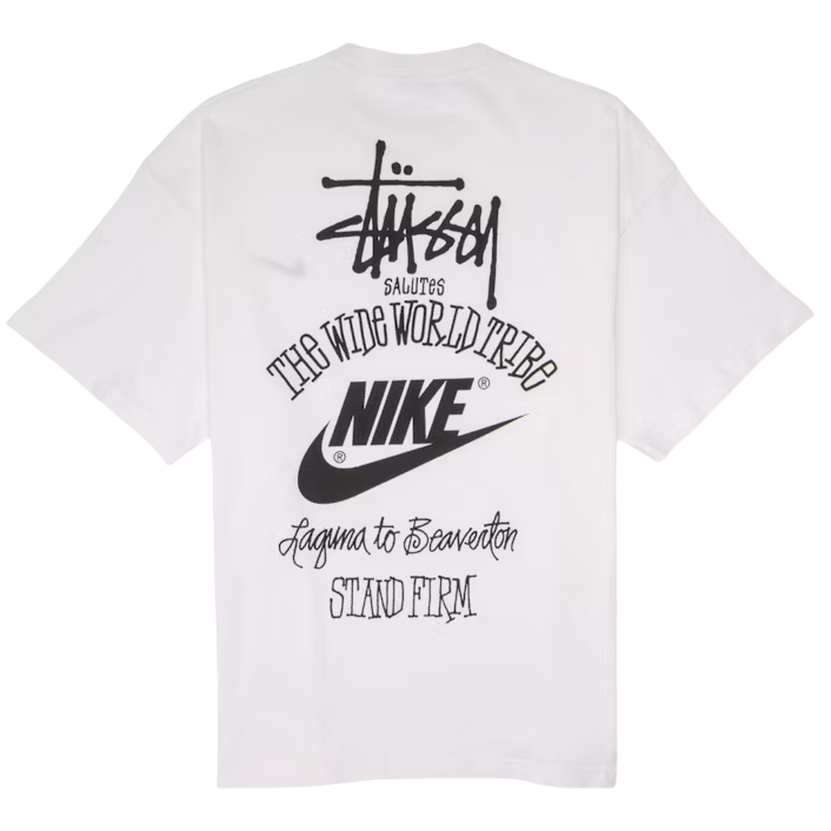 Hvid Stussy Nike The Wide World Tribe Shirt White - Nike Shirt  - 196148460605