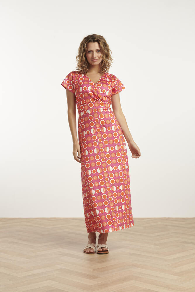 Pink Maxi Kjole Fruit Print Multicolour Smashed Lemon - Smashed Lemon Jeans  - 8720331319849