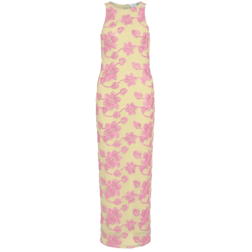 Pink Vila Dame Kjole Visail Pastel Yellow Flowers - Vila Jeans - 5715800085755