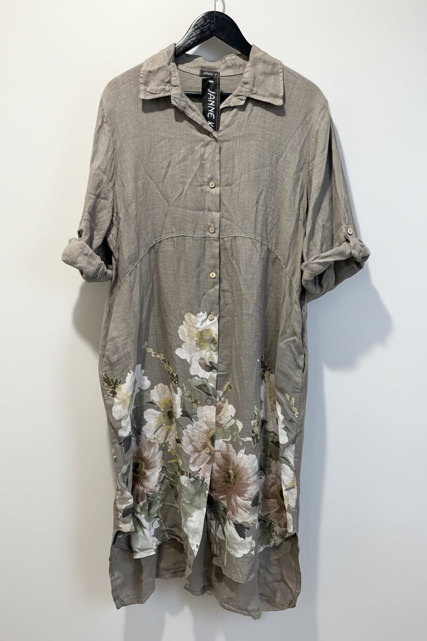 Blomster Janne Hør Kjole Med Print - Janne K Jeans