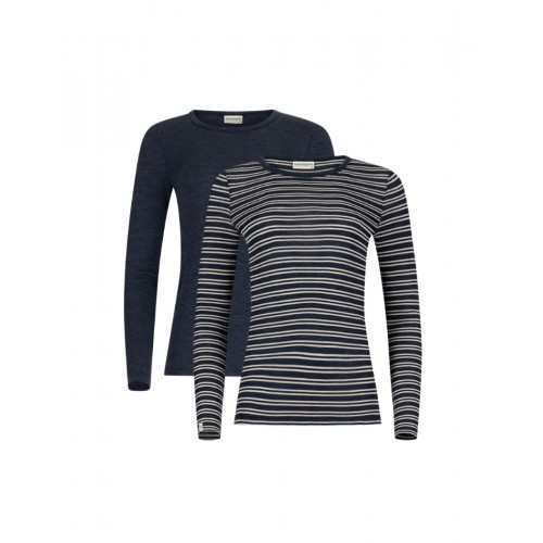 Langærmet Shirt Til Dame 100 Merino Uld Pak Nature Navy Melange - Byhappyme Shirt - 5715701010801