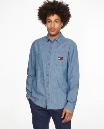 Blå Tjm Chambray Badge Shirt - Tommy Jeans Jeans  - 8720117783079