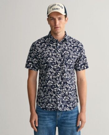 Blå Reg Floral Cotton Linen Shirt - Gant Shirt  - 7325707024627