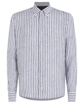Blå Bold Linen Stripe Shirt - Tommy Hilfiger Shirt  - 8720646614318