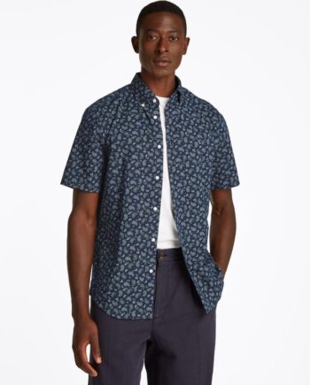 Blå Cotton Linen Paisley Shirt - Tommy Hilfiger Shirt  - 8721106351750