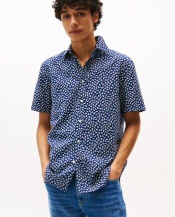 Blå Linen Blend Aop Shirt - Tommy Hilfiger Shirt  - 8721185931102