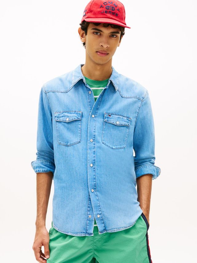 Blå Tjm Regular Western Shirt Bj8018 - Tommy Jeans Shirt  - 8721337007211