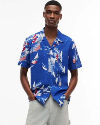 Blå Tjm Reg Aop Slub Shirt Ext - Tommy Jeans Shirt  - 8721386388873