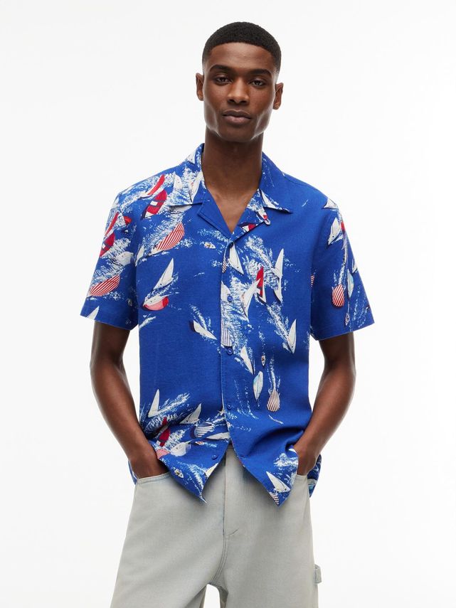 Blå Tjm Reg Aop Slub Shirt Ext - Tommy Jeans Shirt  - 8721386388873