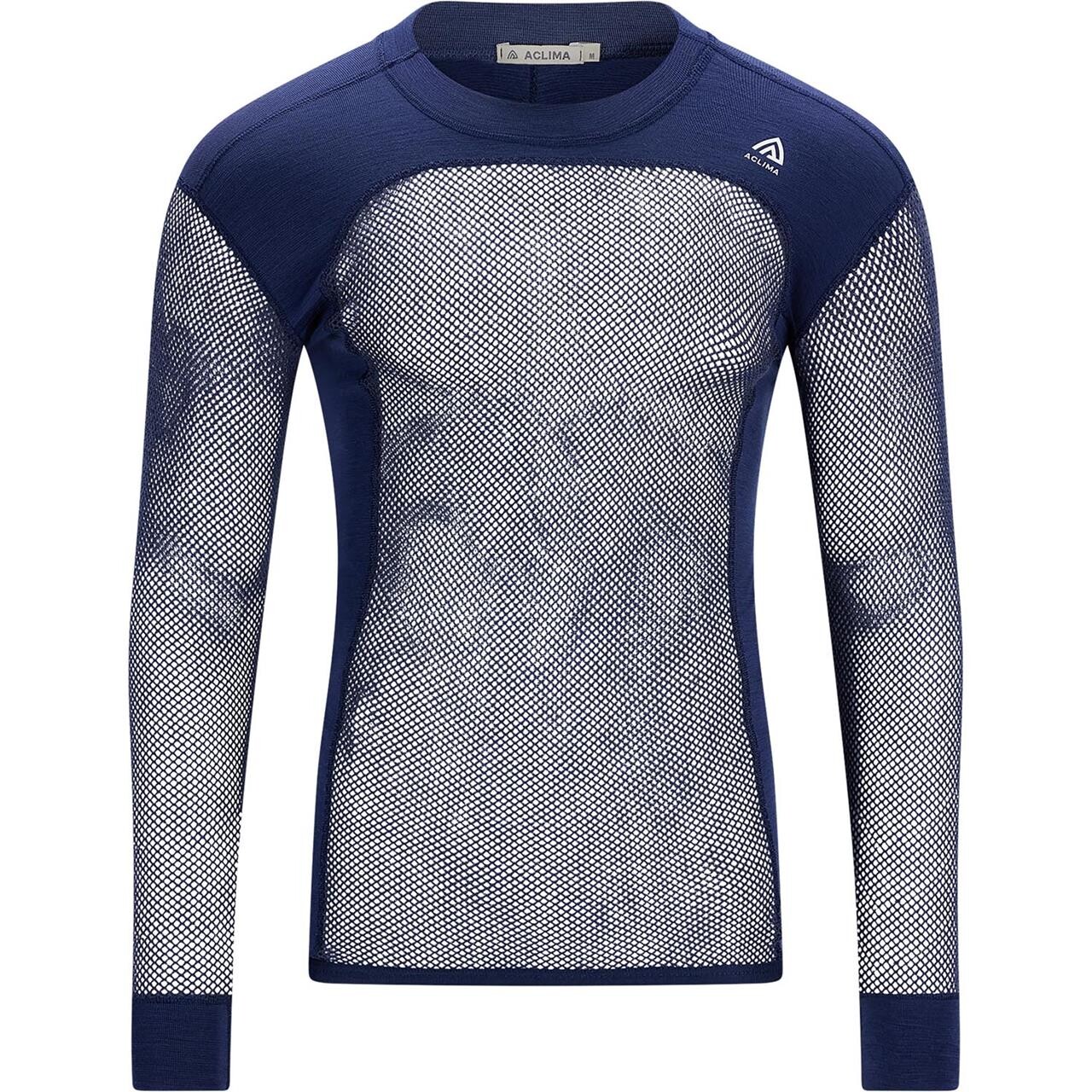 Blå (NAVY BLAZE Aclima Mens Woolnet Crew Neck Shirt Blå Navy Blazer Large - Aclima Shirt - 7034041142897