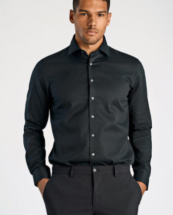 Sort Plain Fine Twill Shirt - Lindbergh Shirt  - 5714391306652
