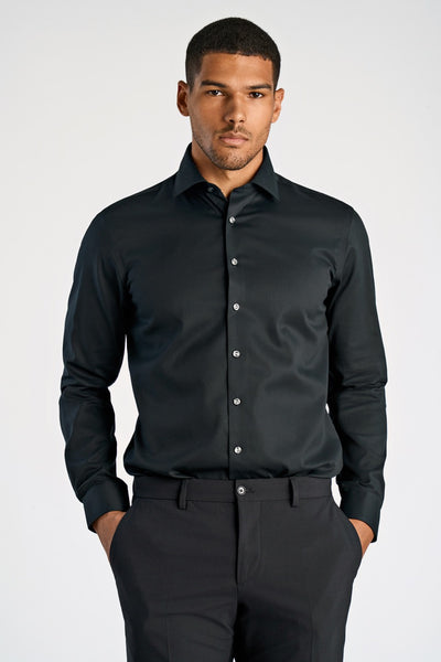 Sort Plain Fine Twill Shirt - Lindbergh Shirt - 5714391306652