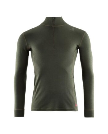 Grøn Aclima Mens Warmwool Mock Neck Shirt Olive Night - Aclima Shirt  - 7034041098156