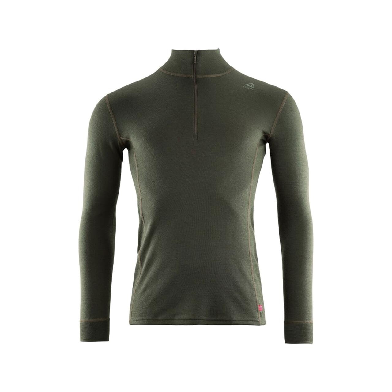 Grøn Aclima Mens Warmwool Mock Neck Shirt Olive Night - Aclima Shirt - 7034041098156