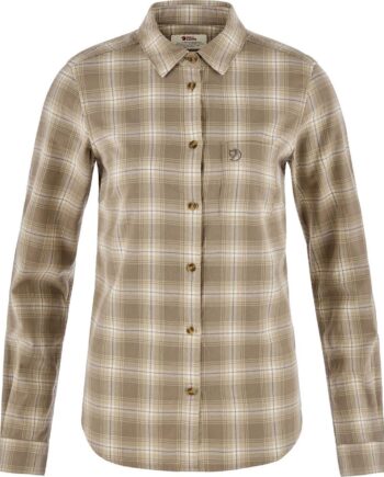 Hvid Fjallraven Womens Vik Flannel Shirt Chalk White Suede Brwn 113 244 Large - Fjällräven Shirt  - 7323451210440