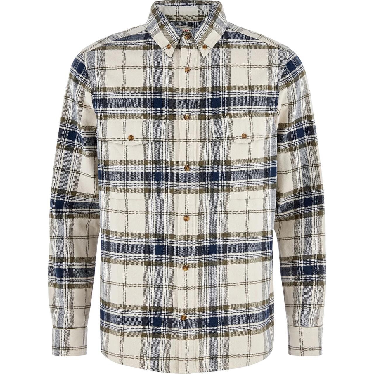 Hvid Fjallraven Mens Vik Twill Shirt Chalk White Dark Navy 113 555 Large - Fjällräven Shirt - 7323451206023