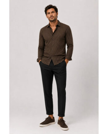 Dark Brown/Ecru Clean Formal Aop Stretch Shirt Dark Brown Ecru - Shirt  - 5715528364644