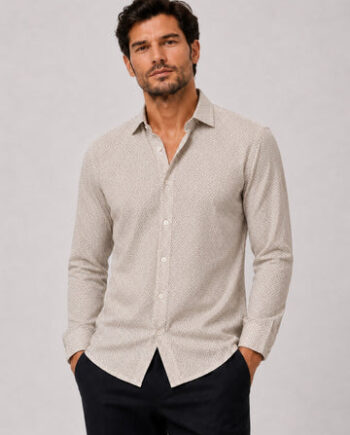Ecru/Brindle Be Clean Formal Aop Stretch Shirt Ecru Brindle Beige - Shirt  - 5715528364651