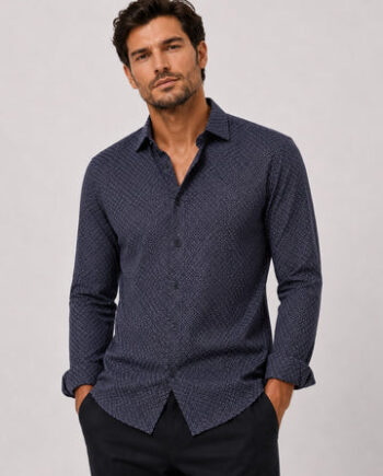 Navy/Huckleberr Clean Formal Aop Stretch Shirt Navy Huckleberry - Shirt  - 5715528364668