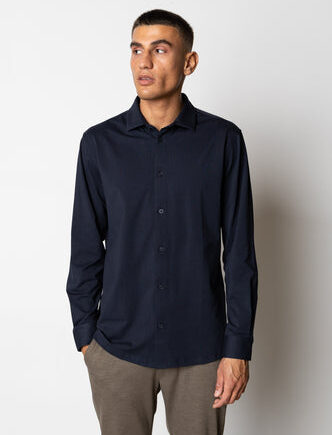 Navy Clean Formal Stretch Shirt - Shirt  - 5712946752626