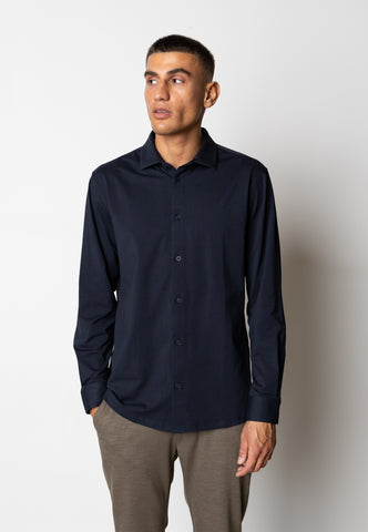 Navy Clean Formal Stretch Shirt - Shirt  - 5712946752626