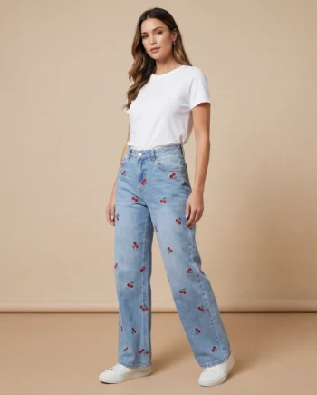 Lækre Jeans Med Kirsebærbroderi Til Kvinder - Jeans