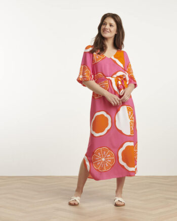 Pink Midi Kjole Fruit Print Multicolour Smashed Lemon - Smashed Lemon Jeans  - 8720331320005