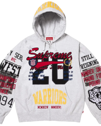 Supreme Warriors Applique Zip Hooded Sweatee Shirt Ash Grey - Supreme Shirt  - 0199310097166