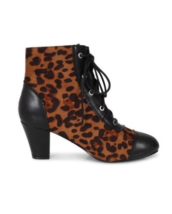 Vintageinspireret Støvle: Selma Leopard Lækre Sorte Snørestøvler - SkoSneaksers