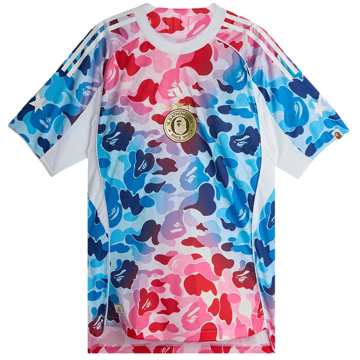 Pink Adidas Bape Football Graphic Slim Jersey Shirt Blue - Adidas Shirt  - 4068804443313