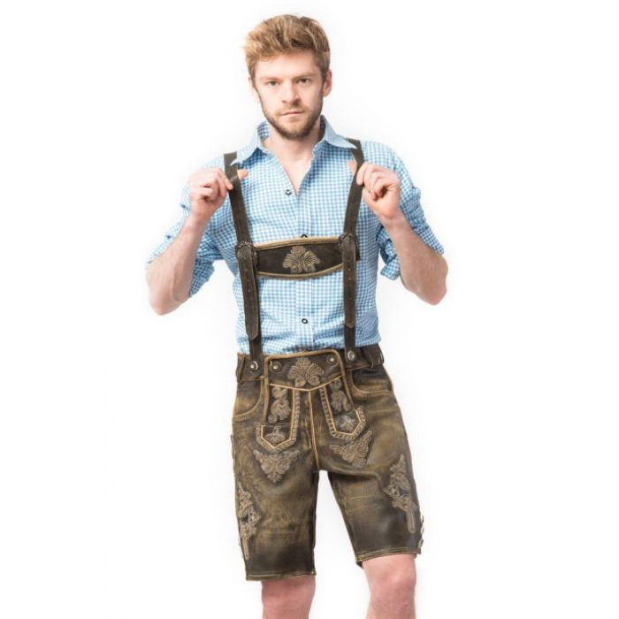 Tyroler Lederhosen Bukser Kort Retro Brun - Jeans